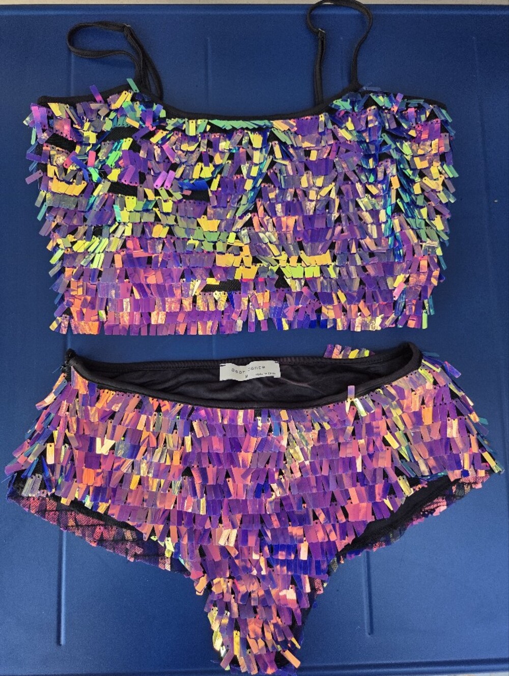 Bear Dance Festival Rave Wear Purple 2 Piece Sequin Set